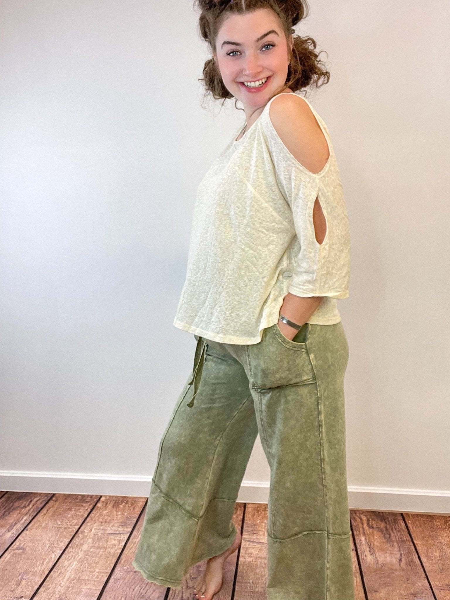 Cold Shoulder 3/4 Sleeve Top Blouse - Lavender Hills BeautyHailey & CoHT6708 - S