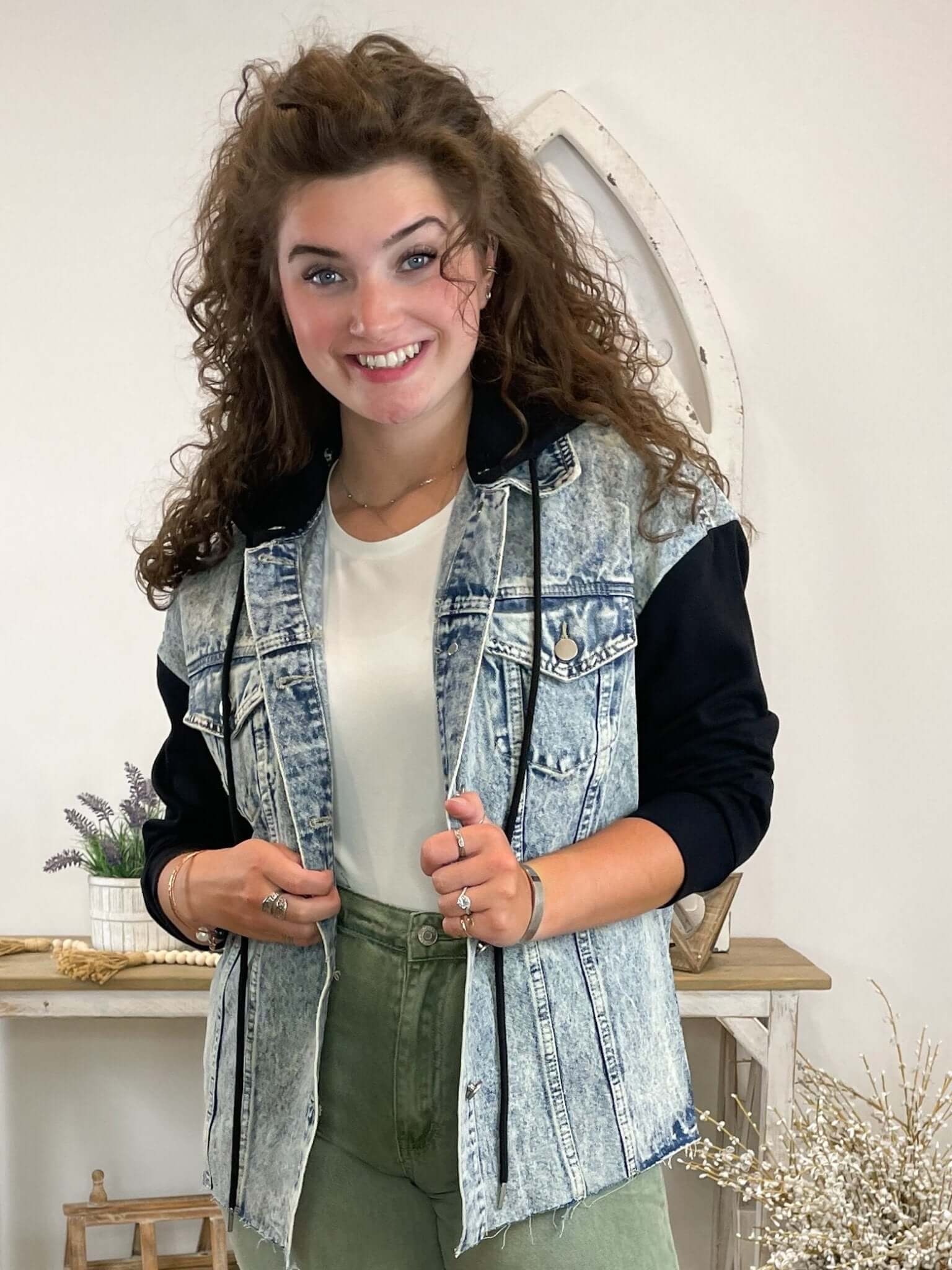 Contrast Hooded Denim Jacket - Lavender Hills BeautyFirst LoveIT1116 - S