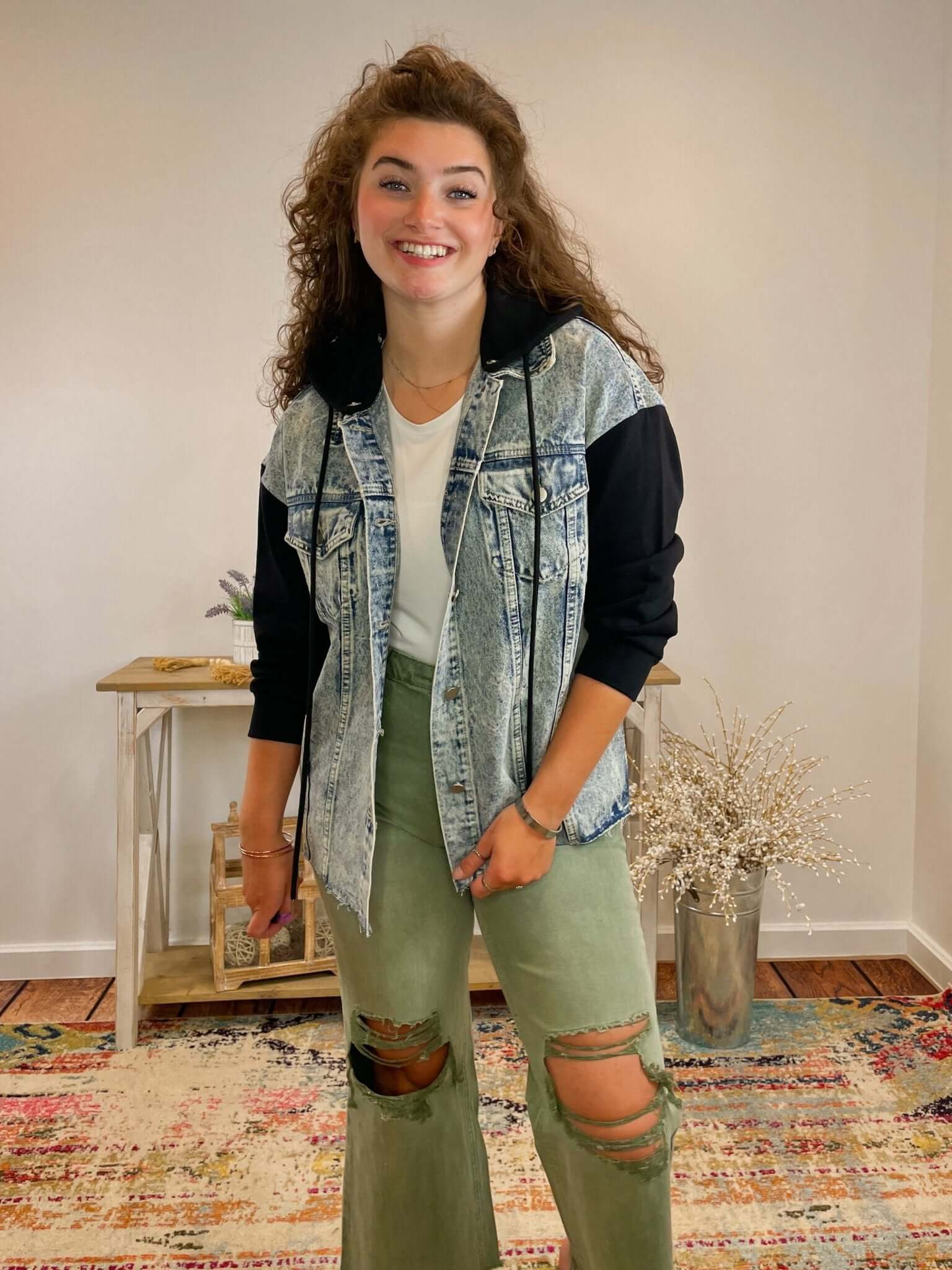 Contrast Hooded Denim Jacket - Lavender Hills BeautyFirst LoveIT1116 - S