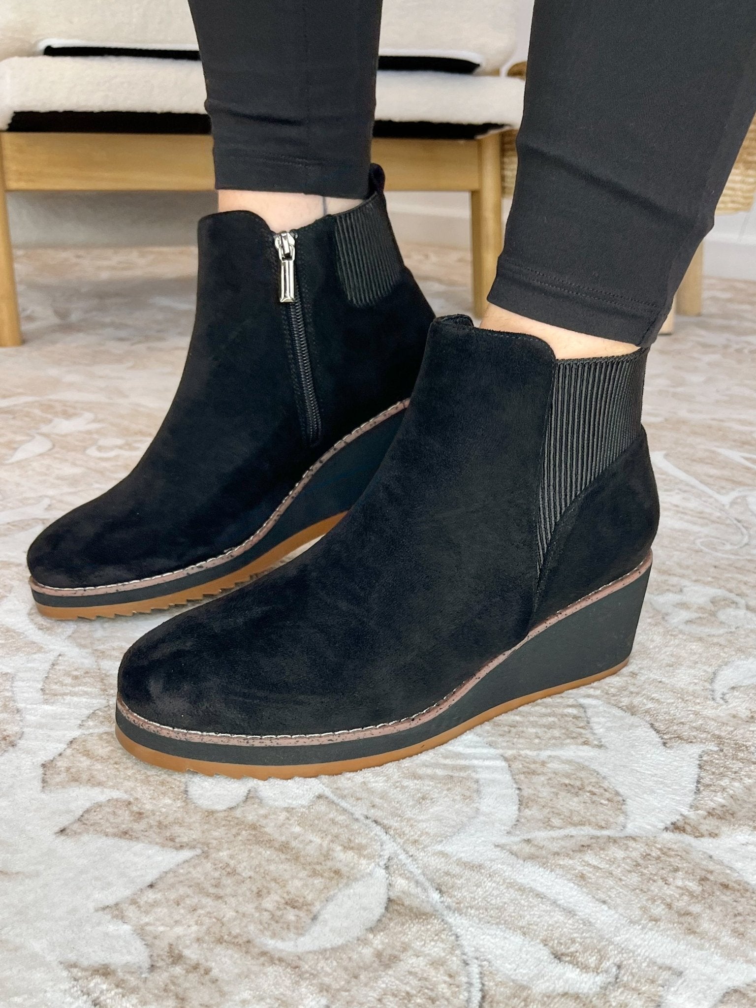 Corkys Footwear Apple Sauced Wedge Shoe Bootie - Black Faux Suede - Lavender Hills BeautyCorkys Footwear80 - 0313 - BKFS - 6