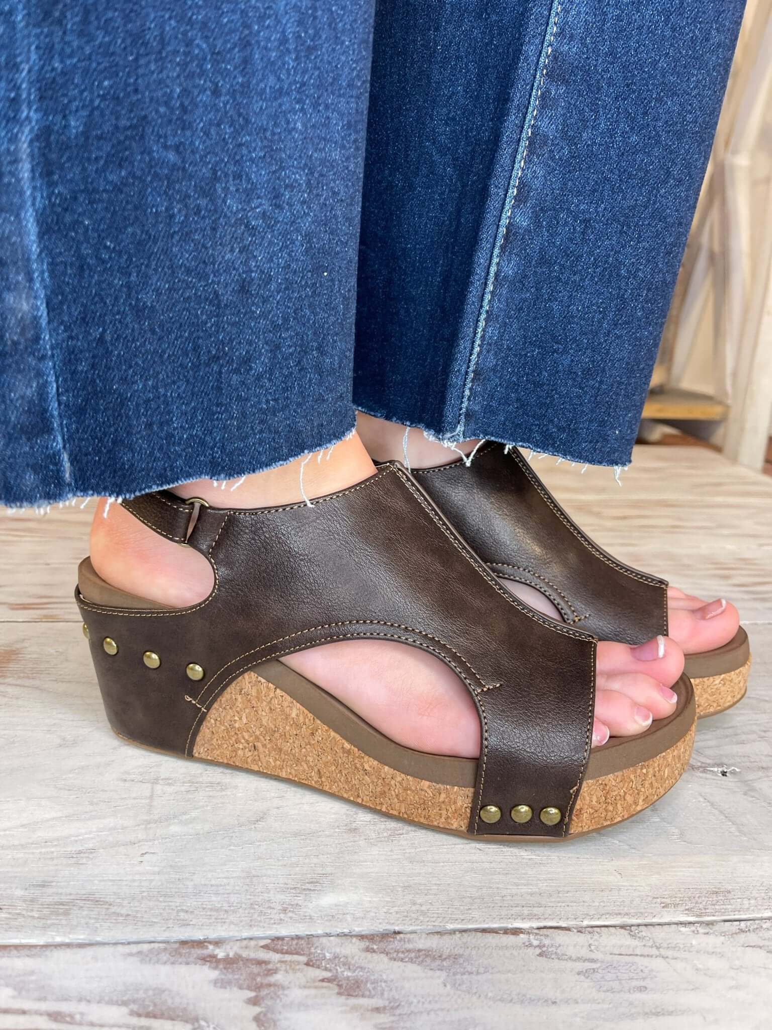 Corky's Footwear Carley Wedge Sandal - Chocolate Smooth - Lavender Hills BeautyCorkys Footwear