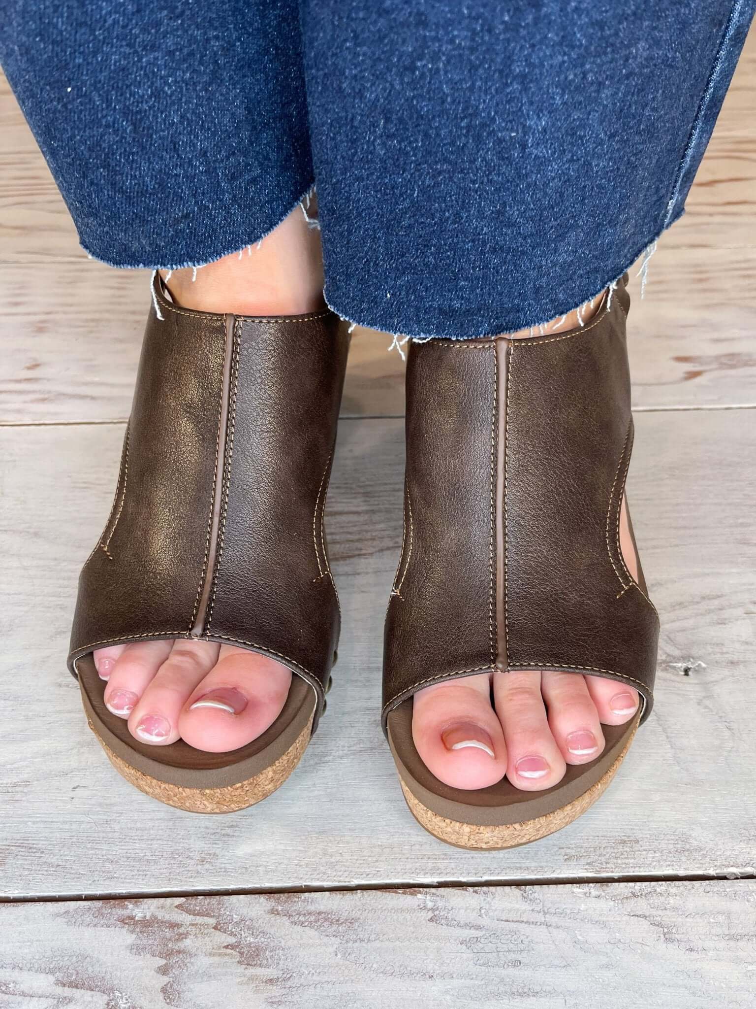Corky's Footwear Carley Wedge Sandal - Chocolate Smooth - Lavender Hills BeautyCorkys Footwear