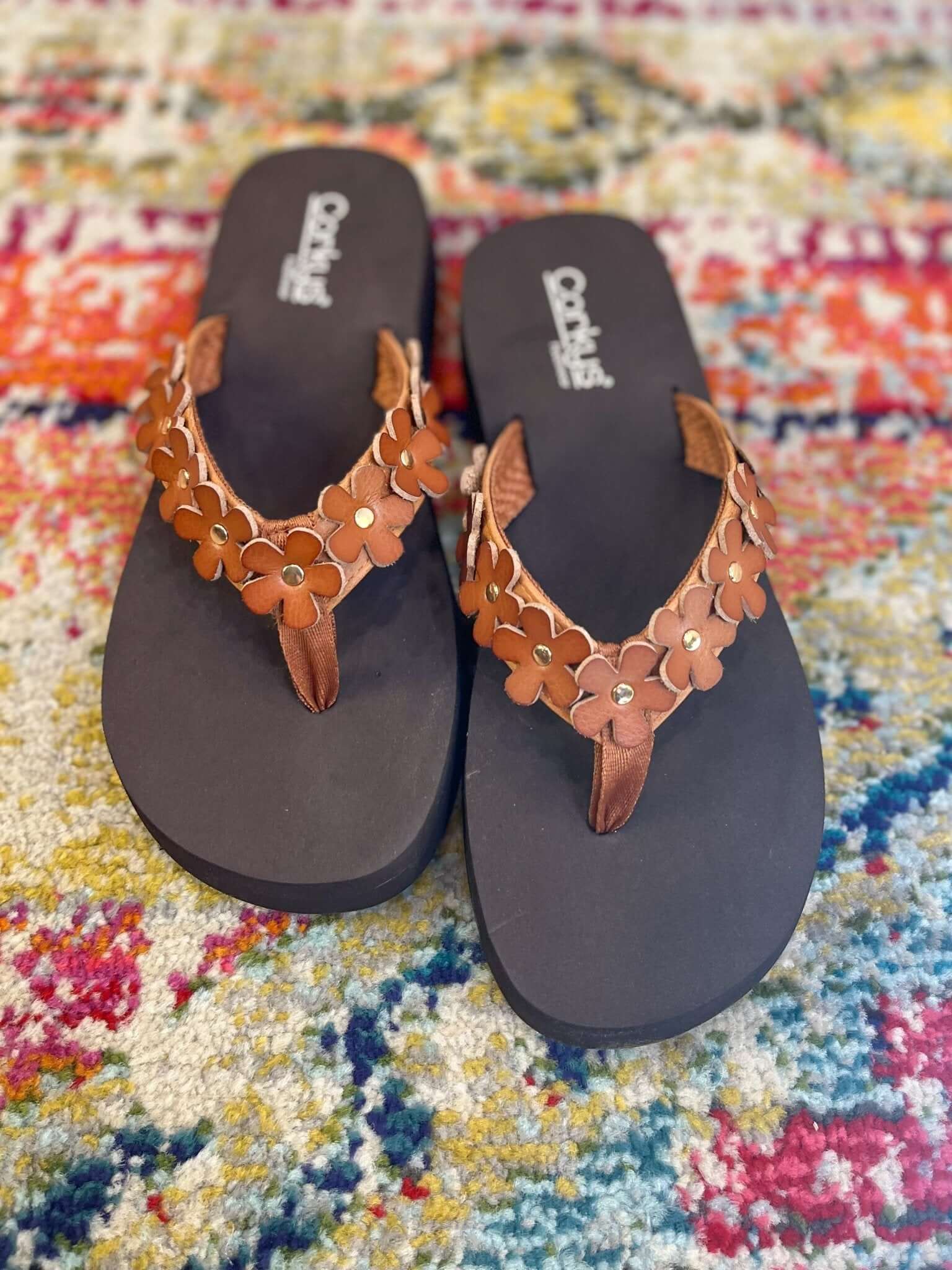 Corky's Footwear No Running Flip Flops - Cognac Flower - Lavender Hills BeautyCorkys Footwear41 - 0571 - COGN - 6
