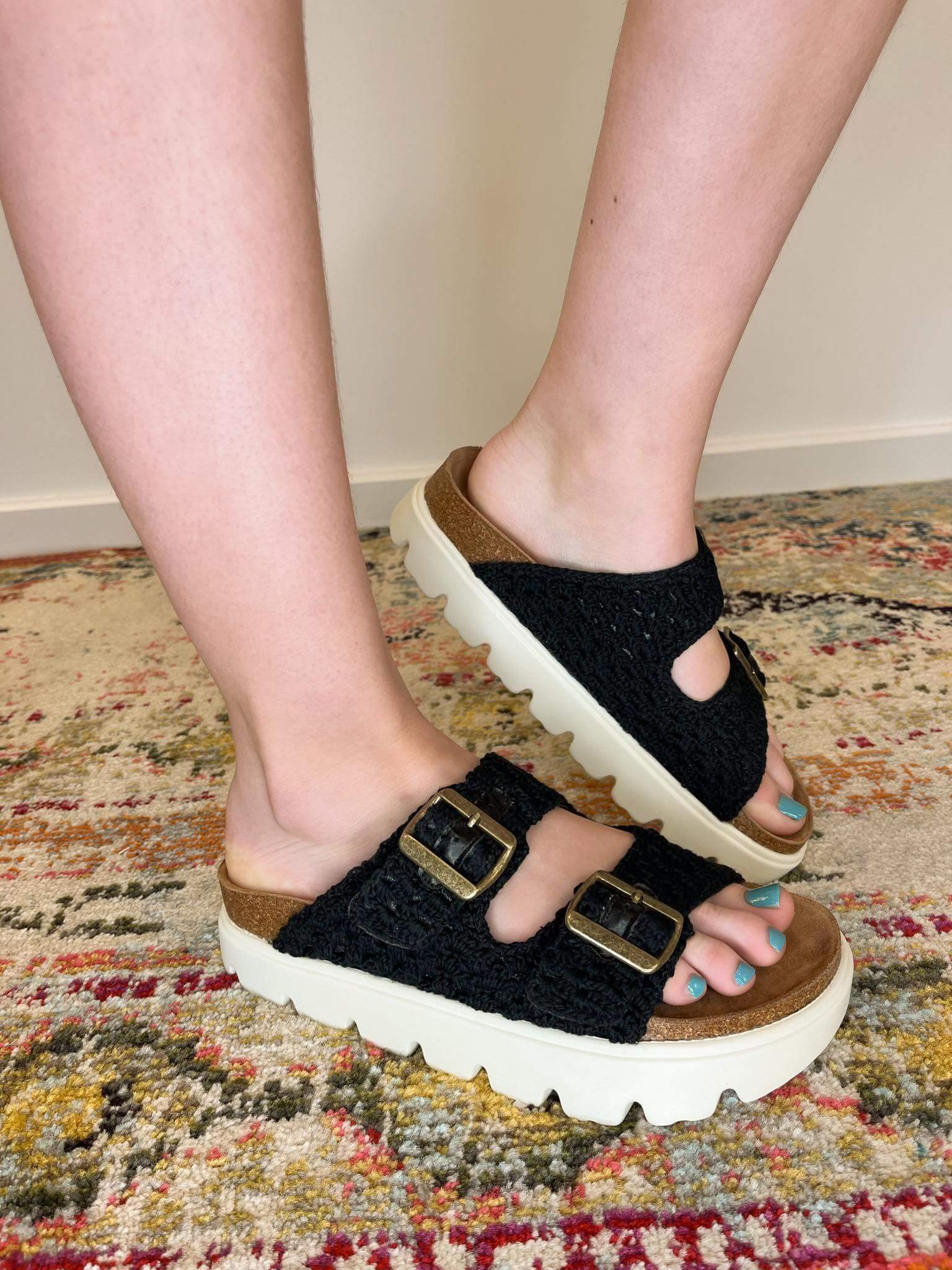 Rumor Has It Macrame Raised Slip-on Sandal - Black - Lavender Hills BeautyCorkys Footwear