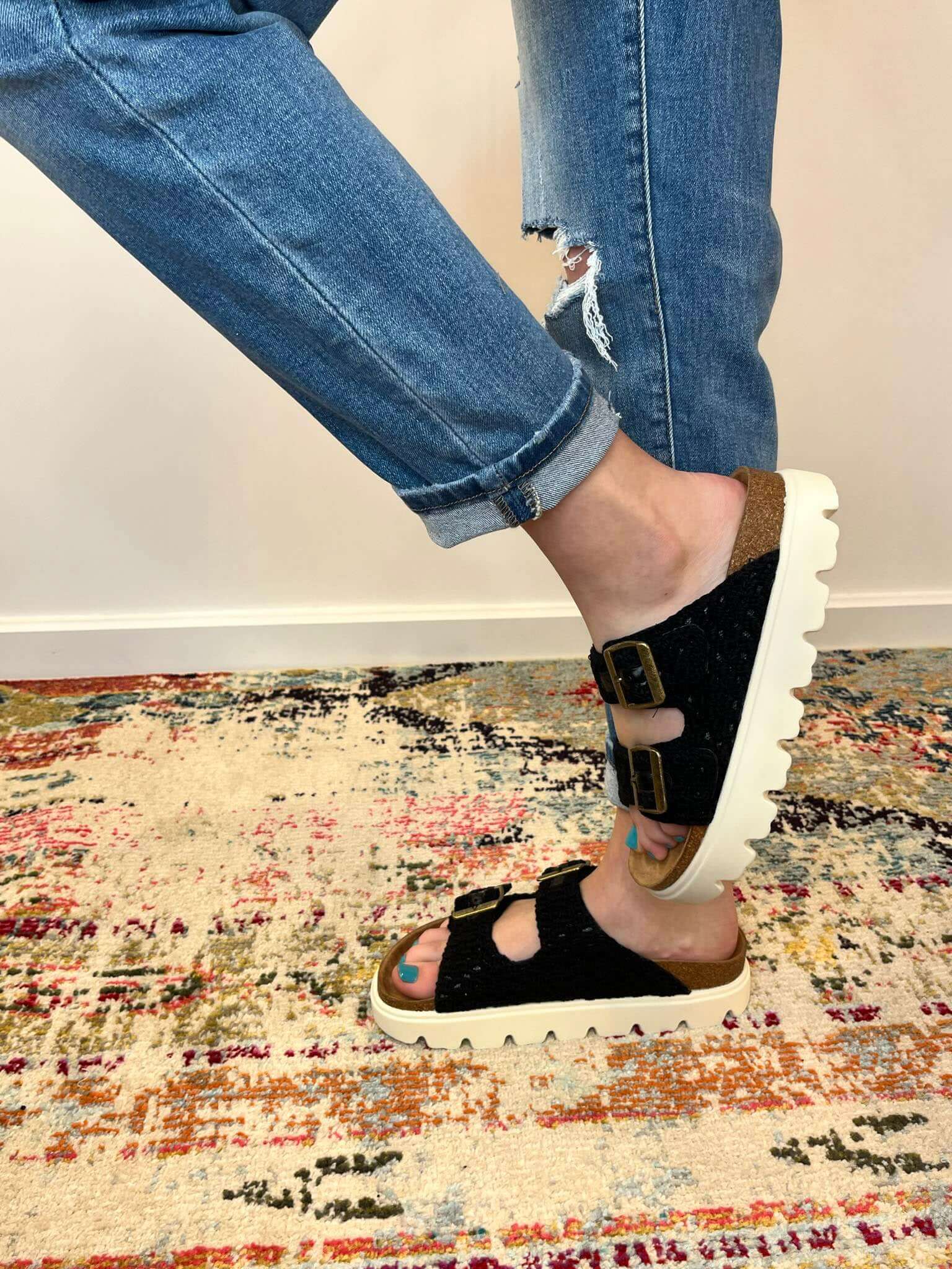 Rumor Has It Macrame Raised Slip-on Sandal - Black - Lavender Hills BeautyCorkys Footwear