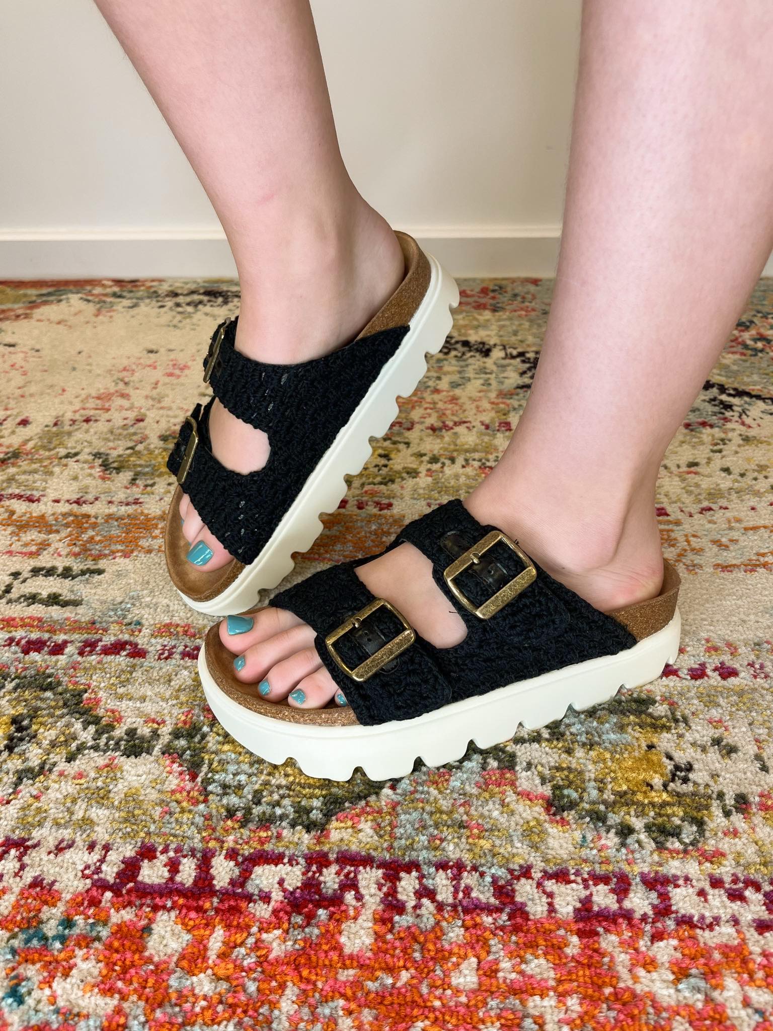 Rumor Has It Macrame Raised Slip-on Sandal - Black - Lavender Hills BeautyCorkys Footwear