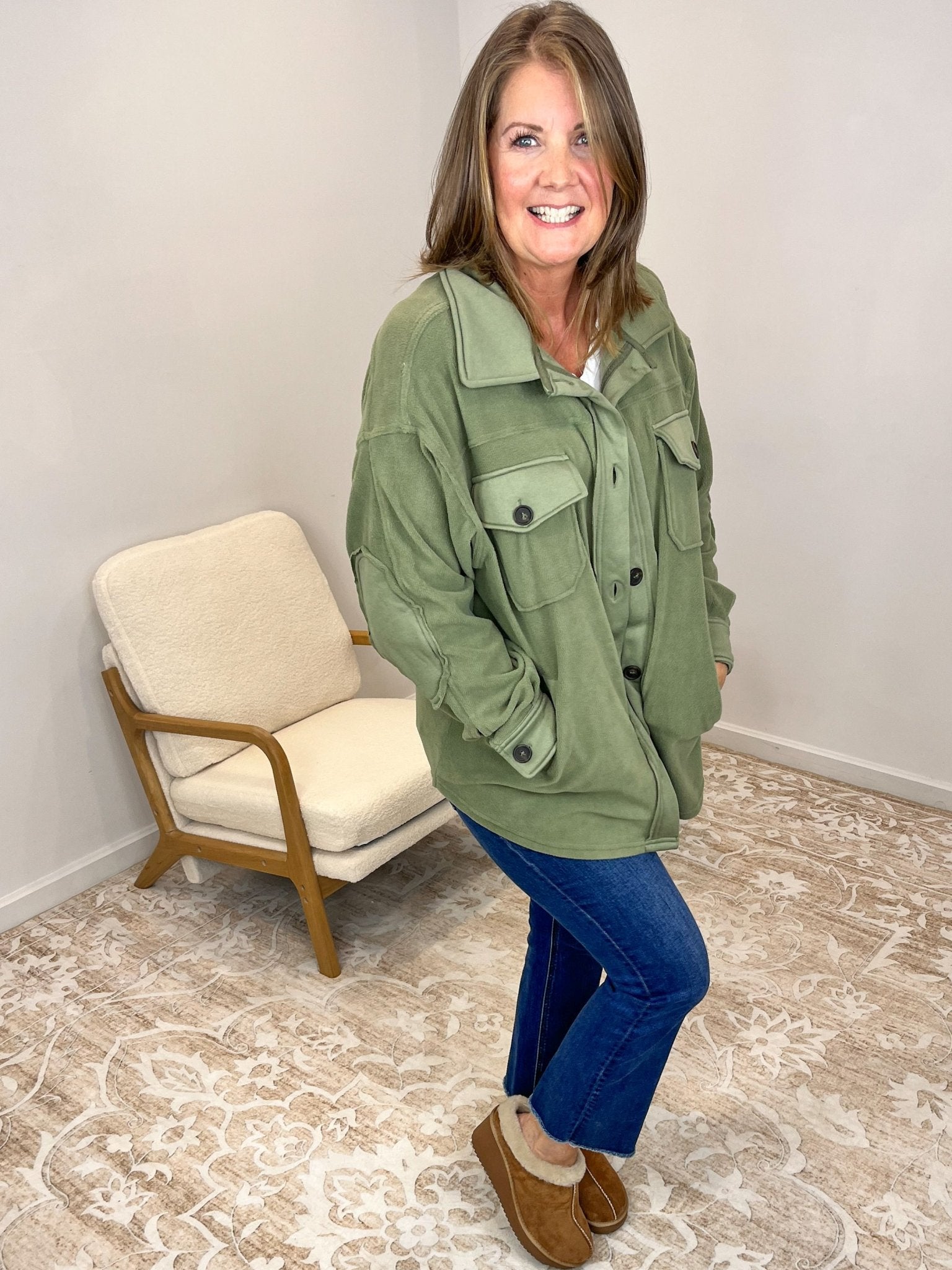 Cozy Cabin Fleece Oversized Shacket - Light Olive - Lavender Hills BeautyZenanaQJ - 40000Y - LTOLV - S