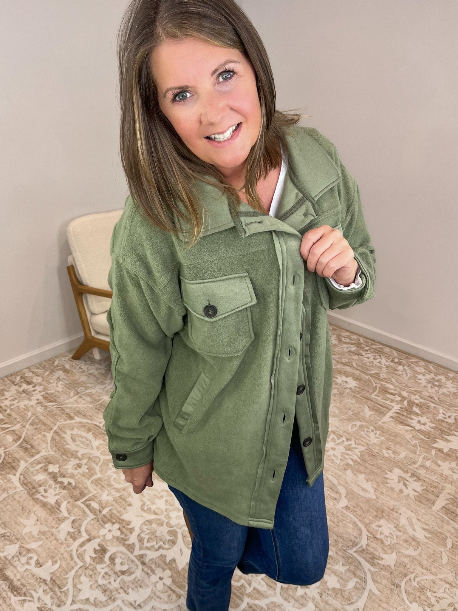 Cozy Cabin Fleece Oversized Shacket - Light Olive - Lavender Hills BeautyZenanaQJ - 40000Y - LTOLV - S