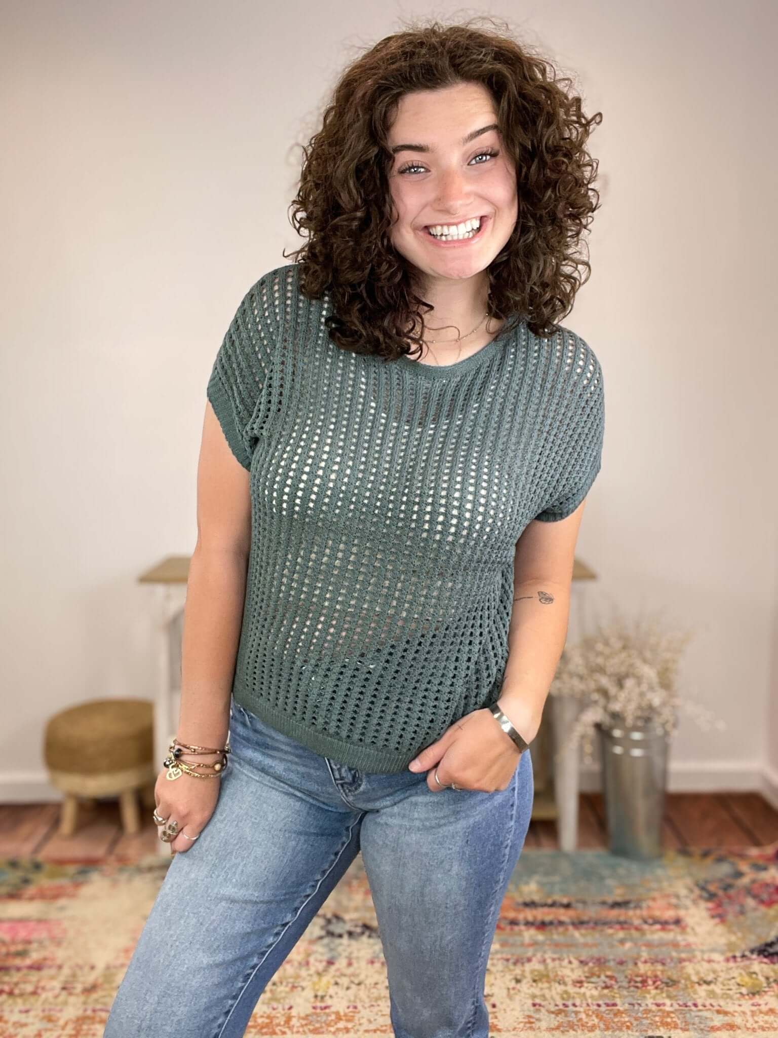 Crochet Open Knit Viscose Sweater Top - Lavender Hills BeautyZenanaTW - 2433Y - ASHJAD - S