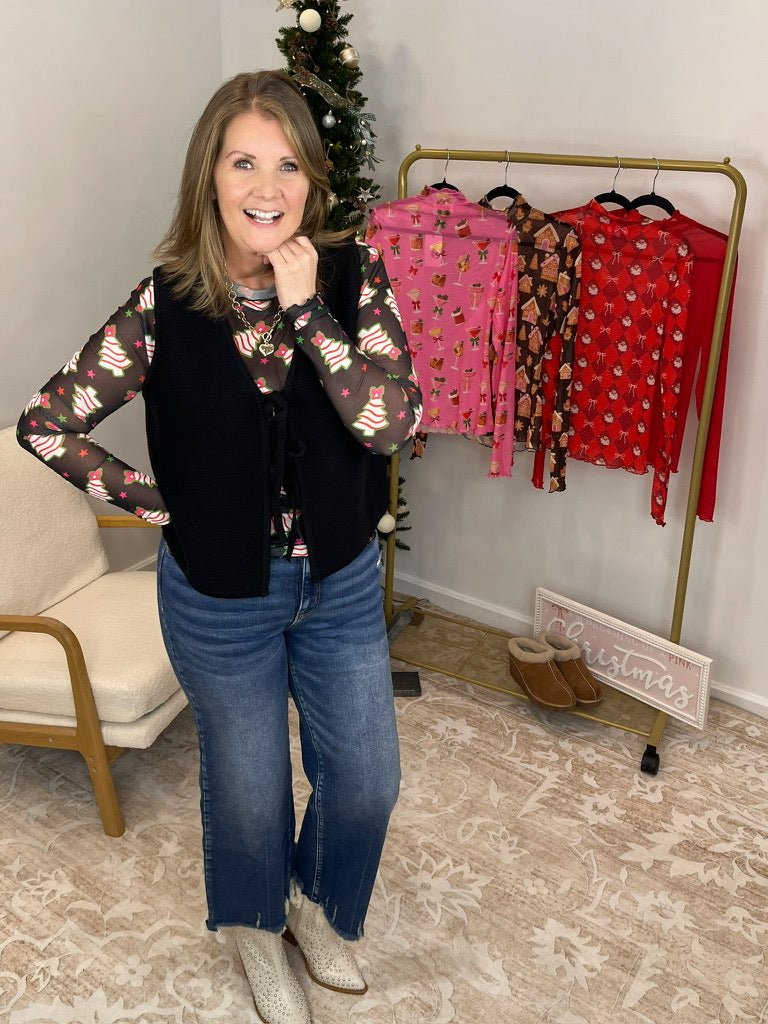 Keigan Mesh Long Sleeve Top Shirt - Bow Christmas Treats - Lavender Hills BeautyJess Lea25090025-S