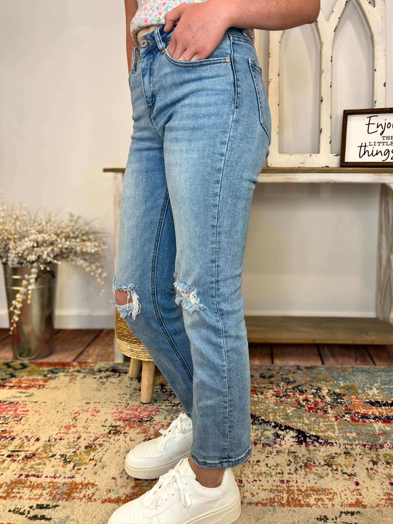Distressed Straight Crop Jean - Lavender Hills BeautyZenanaDHP - 9505MM - 25