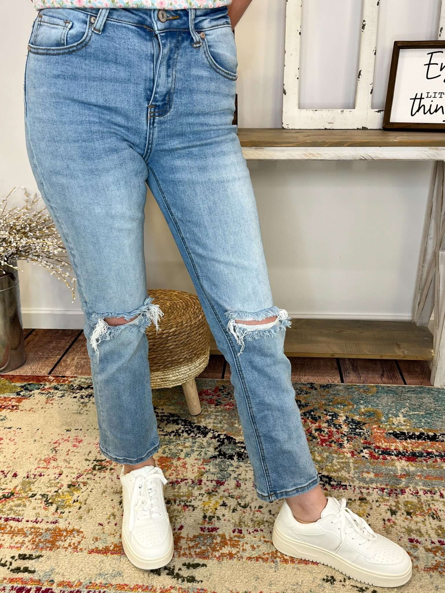 Distressed Straight Crop Jean - Lavender Hills BeautyZenanaDHP - 9505MM - 25