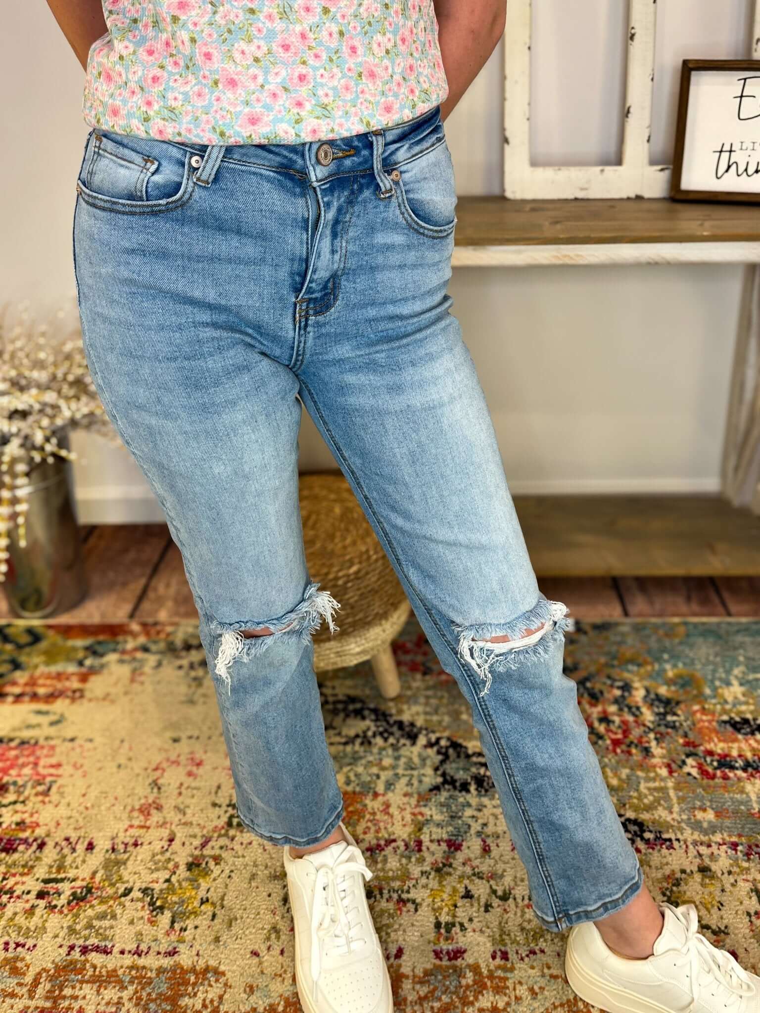 Distressed Straight Crop Jean - Lavender Hills BeautyZenanaDHP - 9505MM - 25