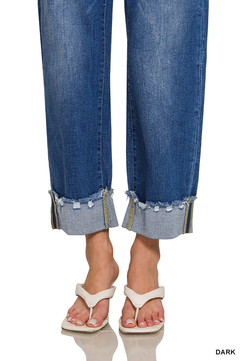 Avenue Wide Cuff Raw Hem Straight Leg - Lavender Hills BeautyZenanaDHP-9614DD-25