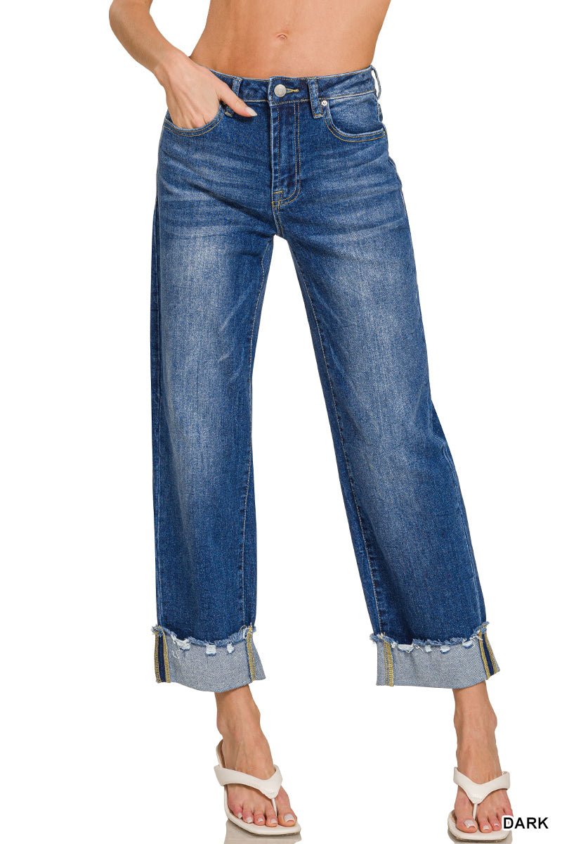 Avenue Wide Cuff Raw Hem Straight Leg - Lavender Hills BeautyZenanaDHP-9614DD-25