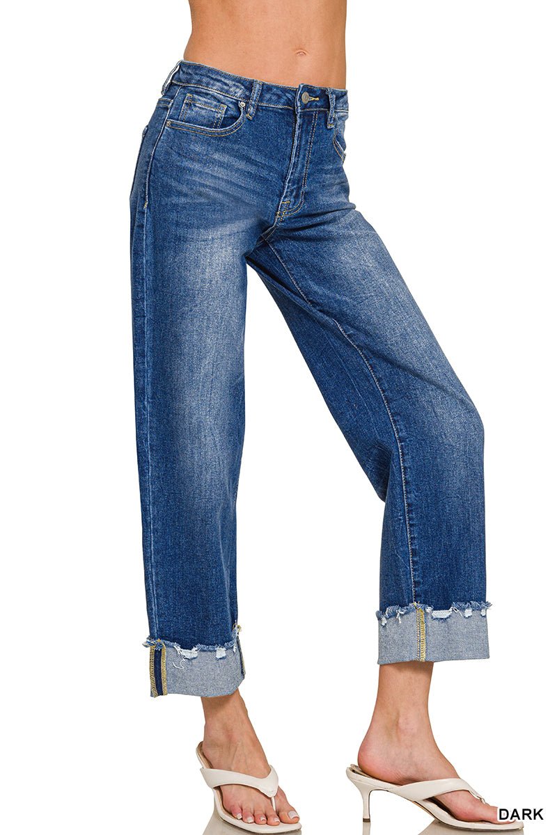 Avenue Wide Cuff Raw Hem Straight Leg - Lavender Hills BeautyZenanaDHP-9614DD-25