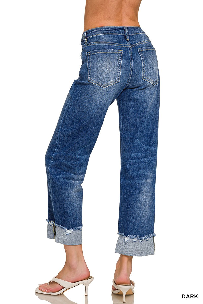 Avenue Wide Cuff Raw Hem Straight Leg - Lavender Hills BeautyZenanaDHP-9614DD-25