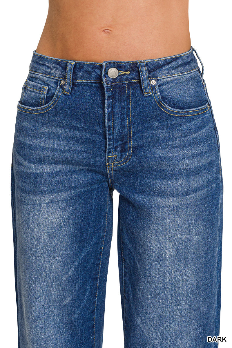 Avenue Wide Cuff Raw Hem Straight Leg