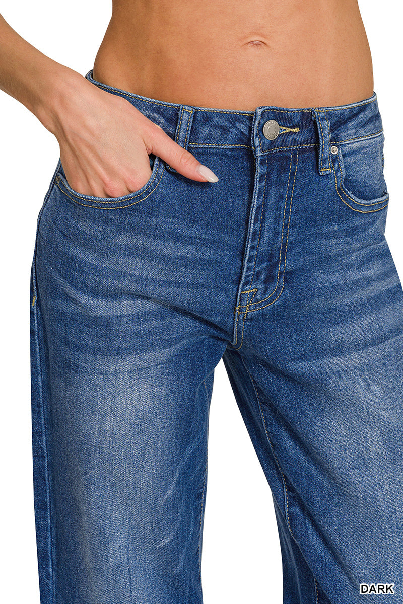 Avenue Wide Cuff Raw Hem Straight Leg