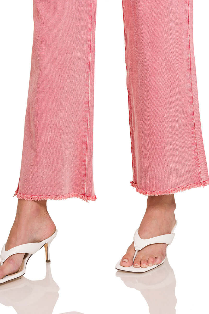 Acid Washed Cropped Straight Wide Pants Zenana