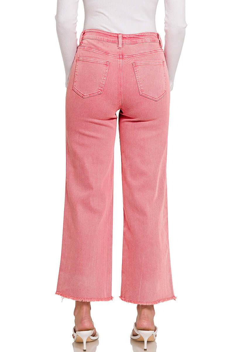 Acid Washed Cropped Straight Wide Pants Zenana