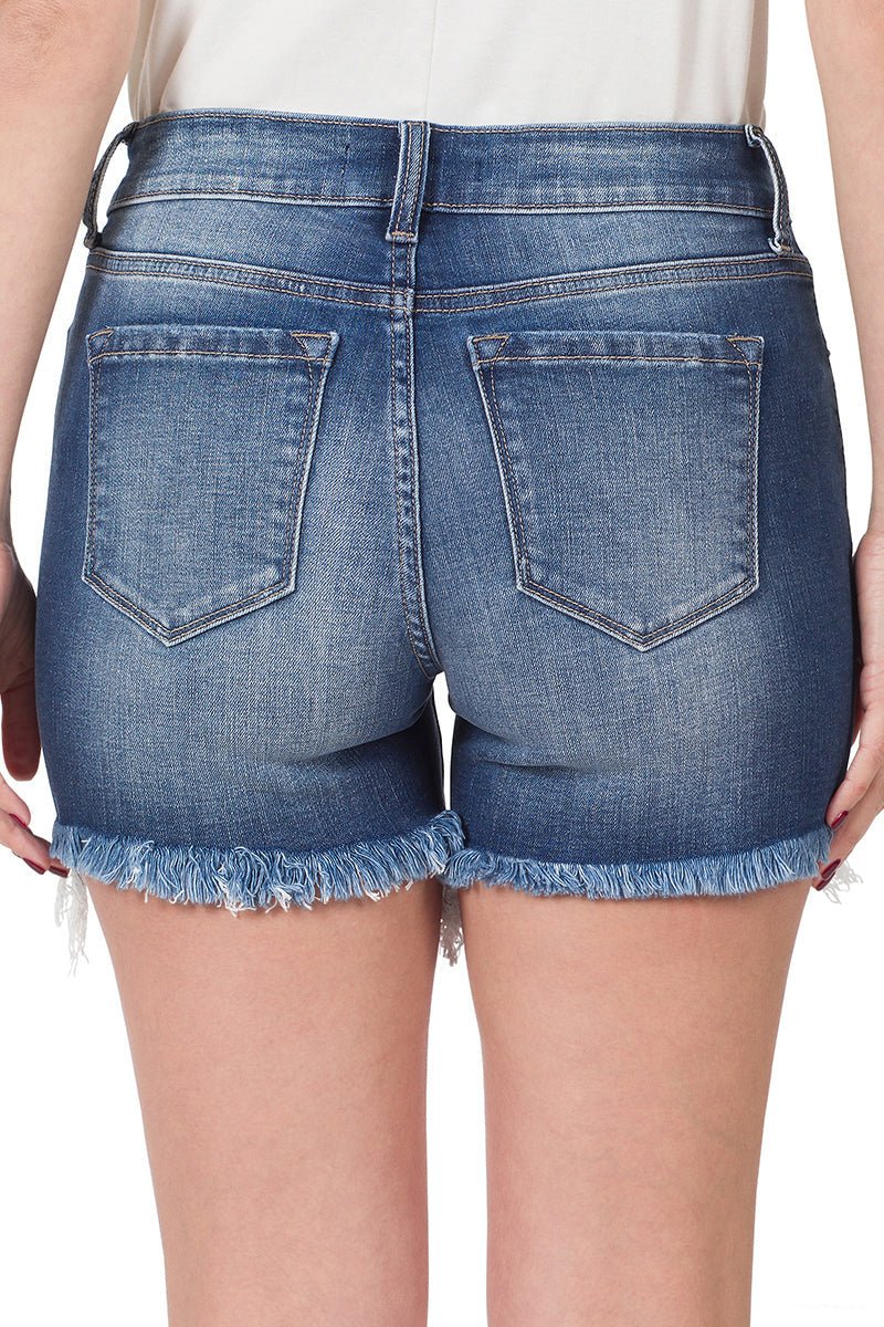 Essential Mid - Rise Raw Hem Denim Shorts | Stretch Frayed Cut - Offs - Lavender Hills BeautyZenanaDOP-1588MM-S