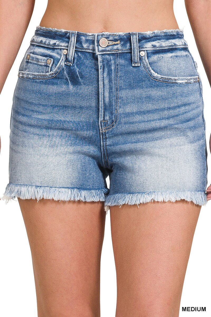 River Drift Raw Hem Mid-Rise Shorts - Lavender Hills BeautyZenanaDTP-1791