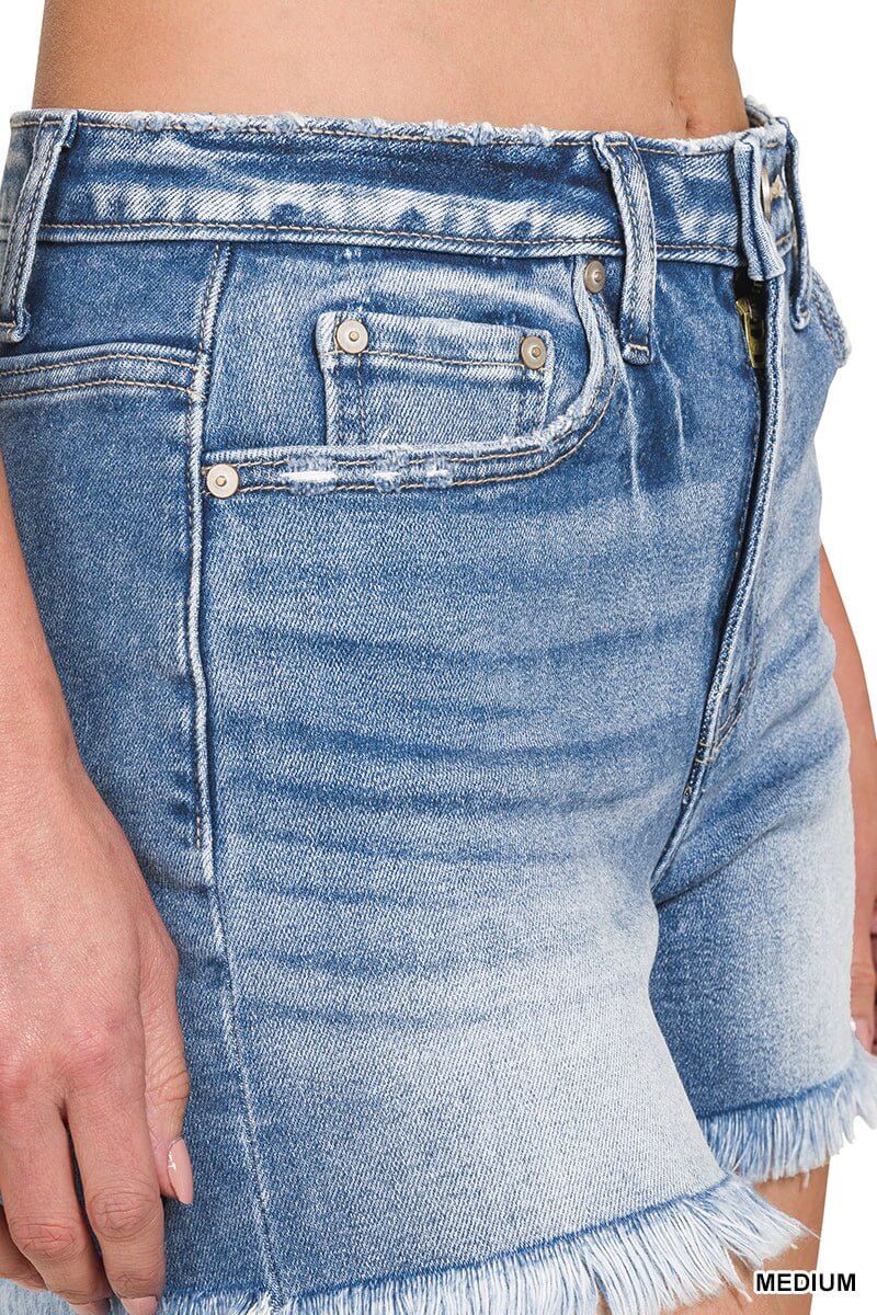 River Drift Raw Hem Mid-Rise Shorts - Lavender Hills BeautyZenanaDTP-1791