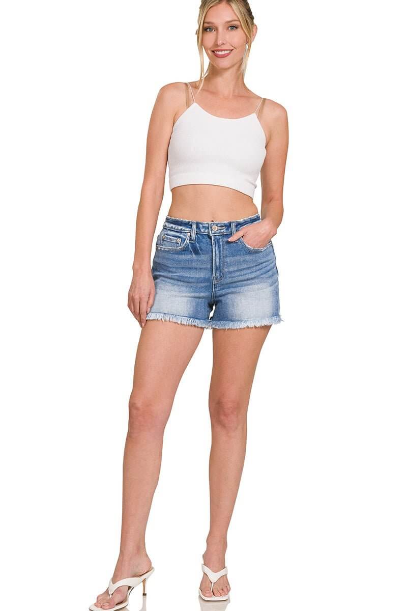 River Drift Raw Hem Mid-Rise Shorts - Lavender Hills BeautyZenanaDTP-1791