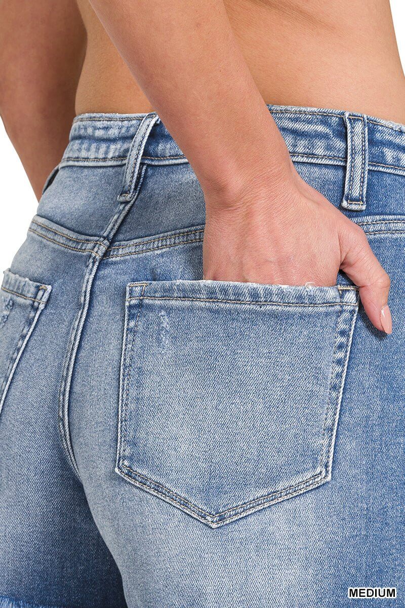 River Drift Raw Hem Mid-Rise Shorts - Lavender Hills BeautyZenanaDTP-1791