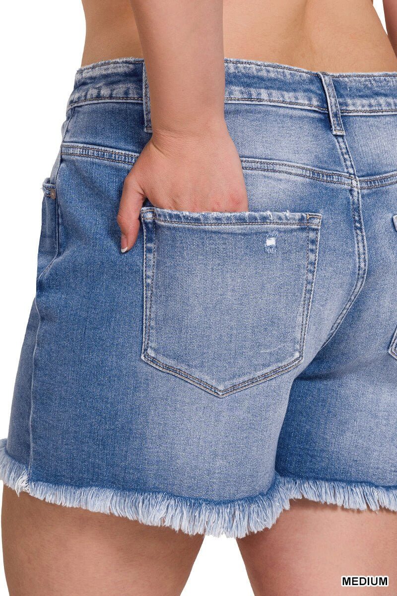 River Drift Raw Hem Mid-Rise Shorts - Lavender Hills BeautyZenanaDTP-1791