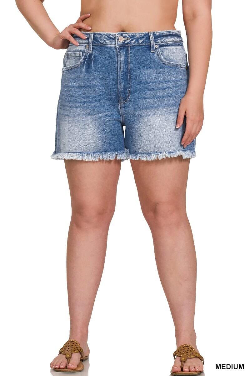 River Drift Raw Hem Mid-Rise Shorts - Lavender Hills BeautyZenanaDTP-1791