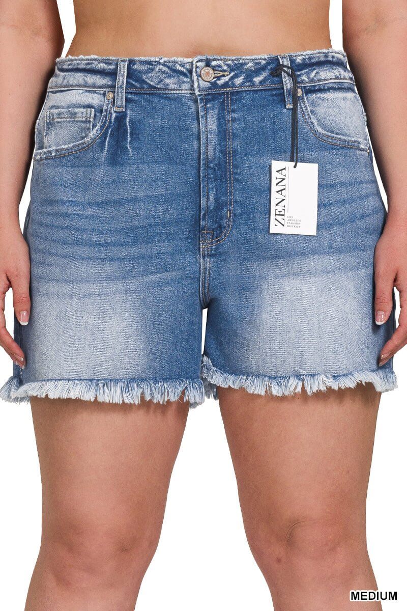 River Drift Raw Hem Mid-Rise Shorts - Lavender Hills BeautyZenanaDTP-1791