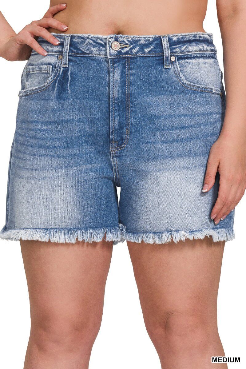 River Drift Raw Hem Mid-Rise Shorts - Lavender Hills BeautyZenanaDTP-1791