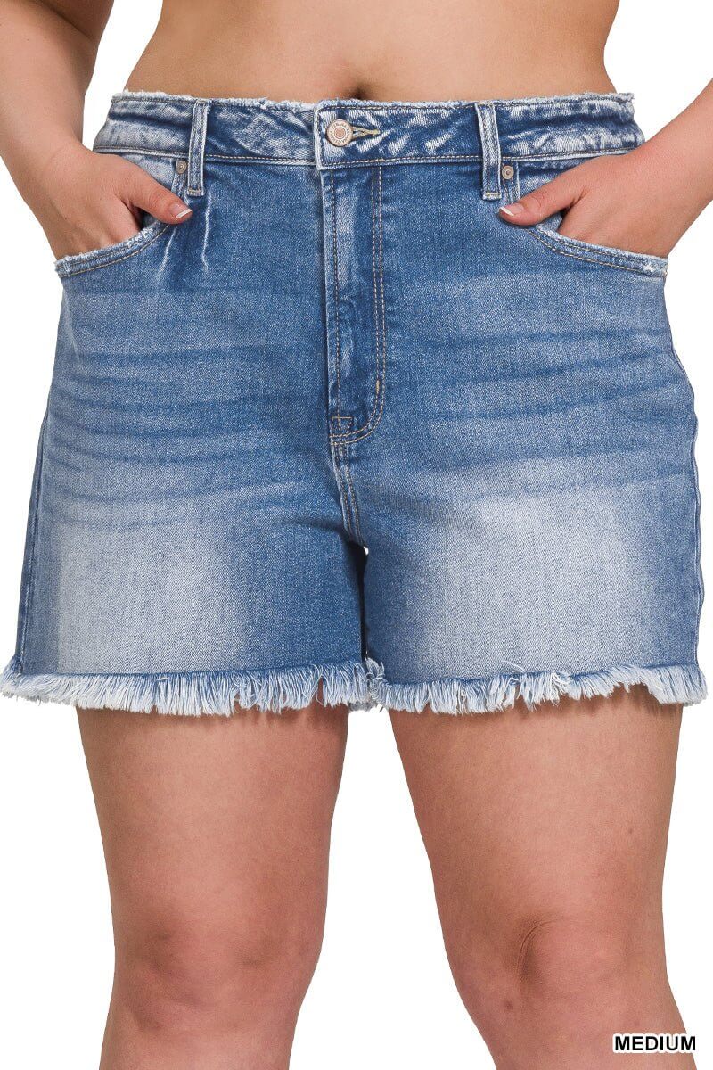 River Drift Raw Hem Mid-Rise Shorts - Lavender Hills BeautyZenanaDTP-1791