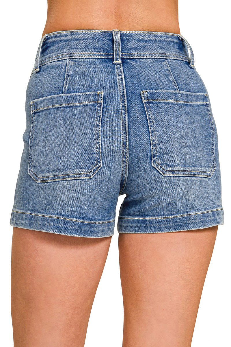 Everyday Comfort High Rise Utility Pocket Denim Shorts - Lavender Hills BeautyZenanaDTP-9602A-S