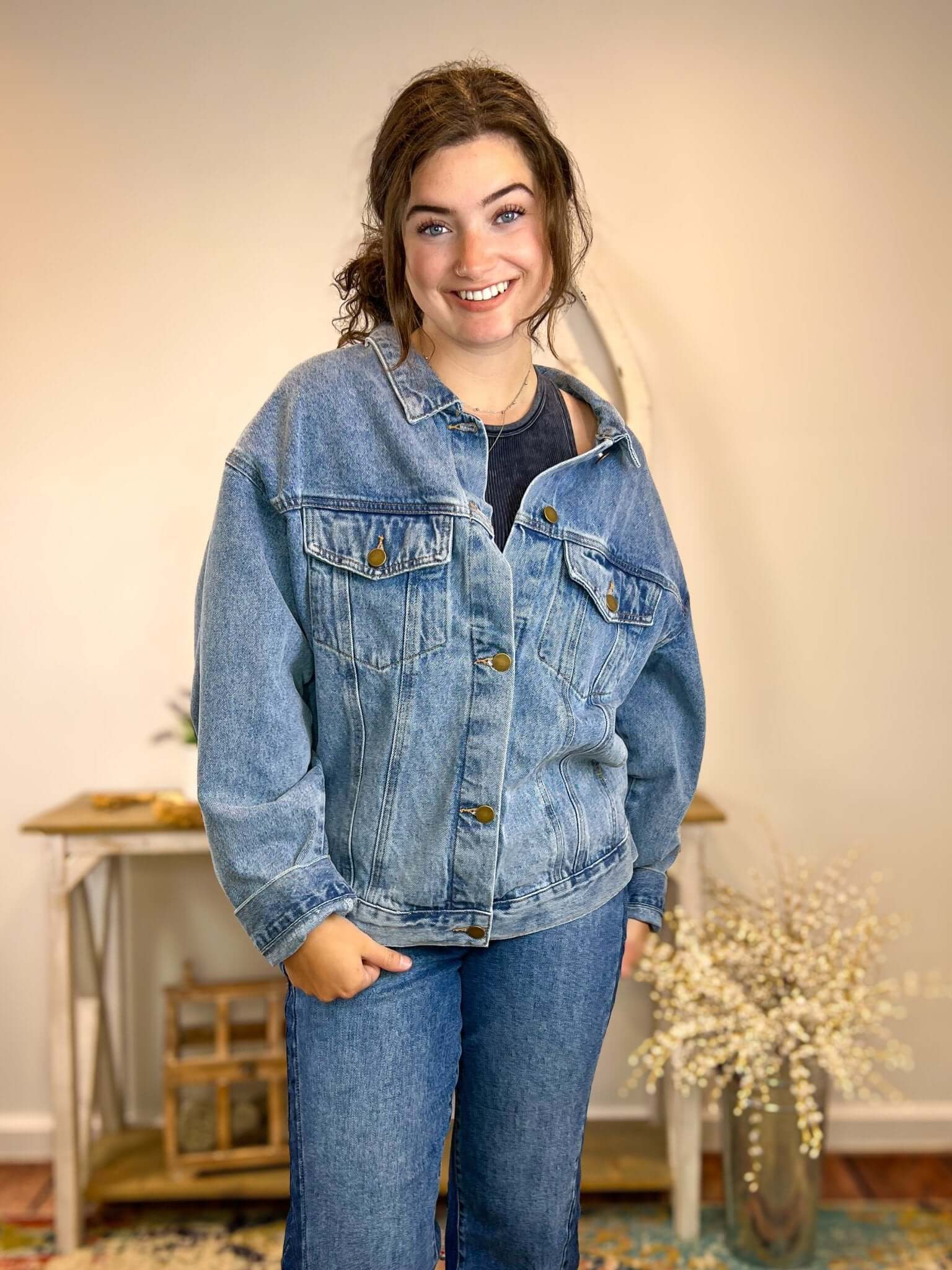 Dad’s Oversized Old School Denim Jean Jacket - Lavender Hills BeautyMono BKJ11683 - S