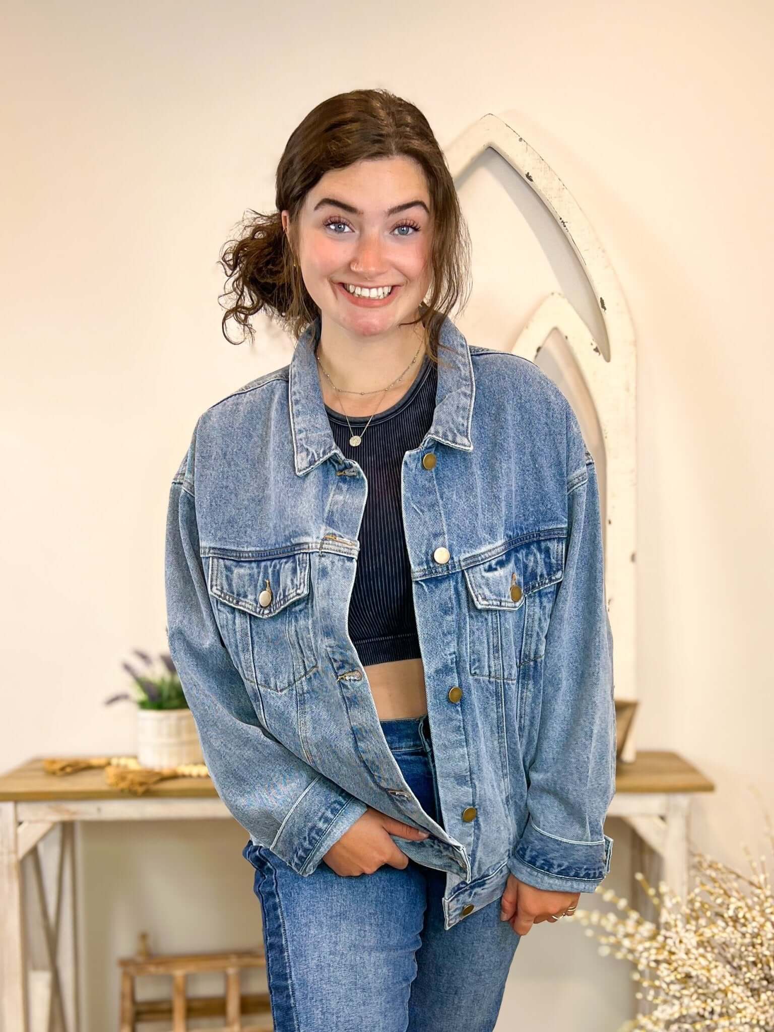 Dad’s Oversized Old School Denim Jean Jacket - Lavender Hills BeautyMono BKJ11683 - S