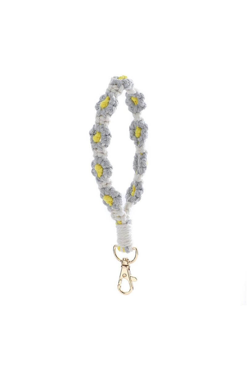 Daisy Flower Macrame Keychain - Lavender Hills BeautyZenanaU - 601 - GRY