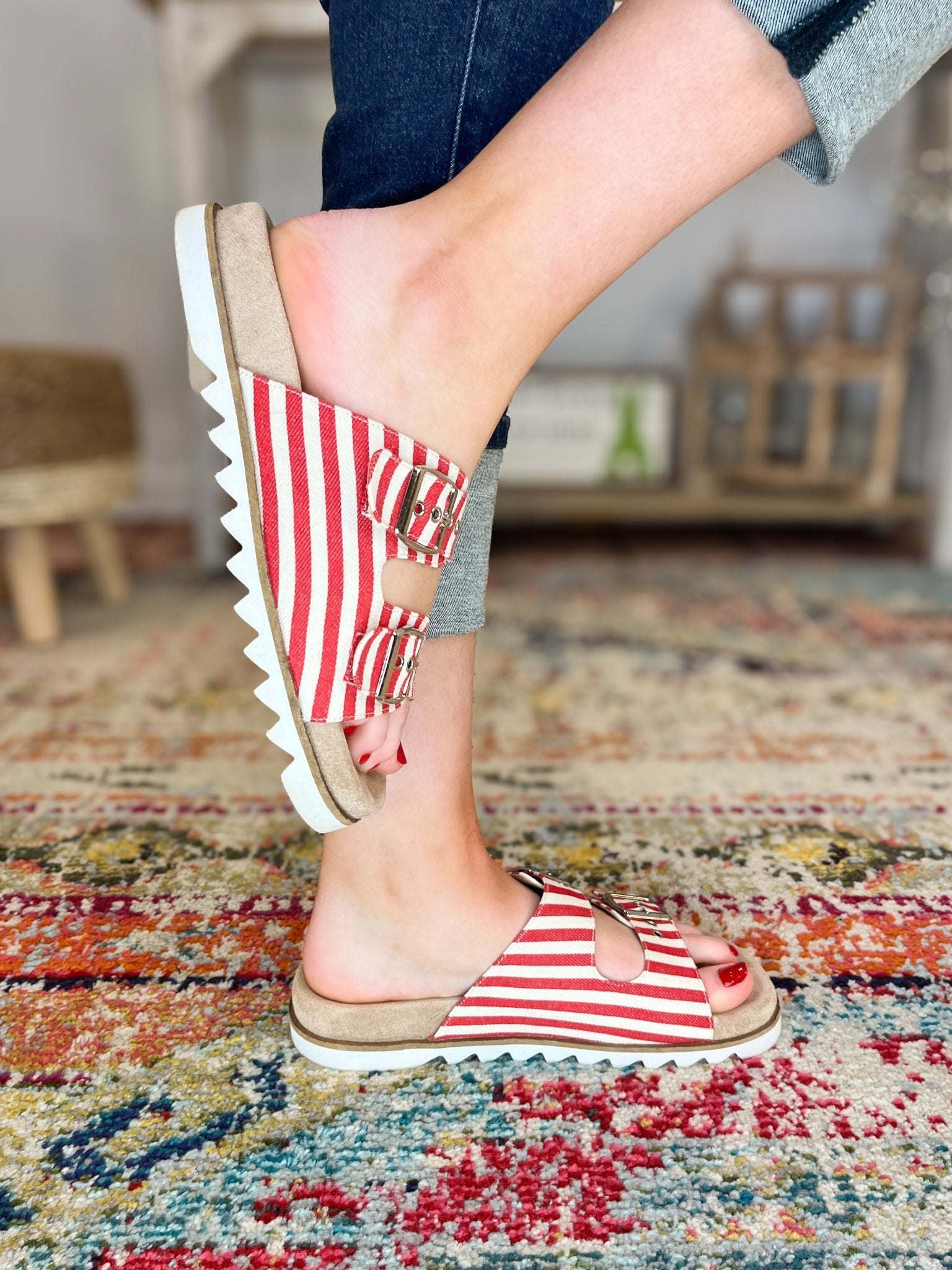 Corky's Footwear Dash Sandal - Red Natural Stripe - Lavender Hills BeautyCorkys Footwear41 - 0331 - RENS - 6