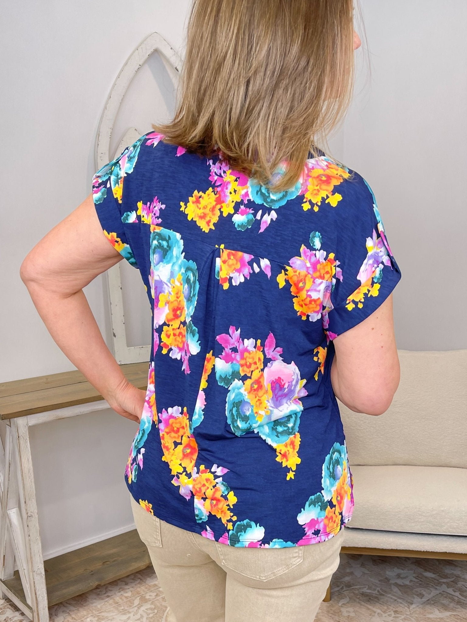 Dear Scarlett Lizzy Floral Bulgari Cap Sleeve Top - Navy - Lavender Hills BeautyDear ScarlettDSCR-LZ-NVY-1