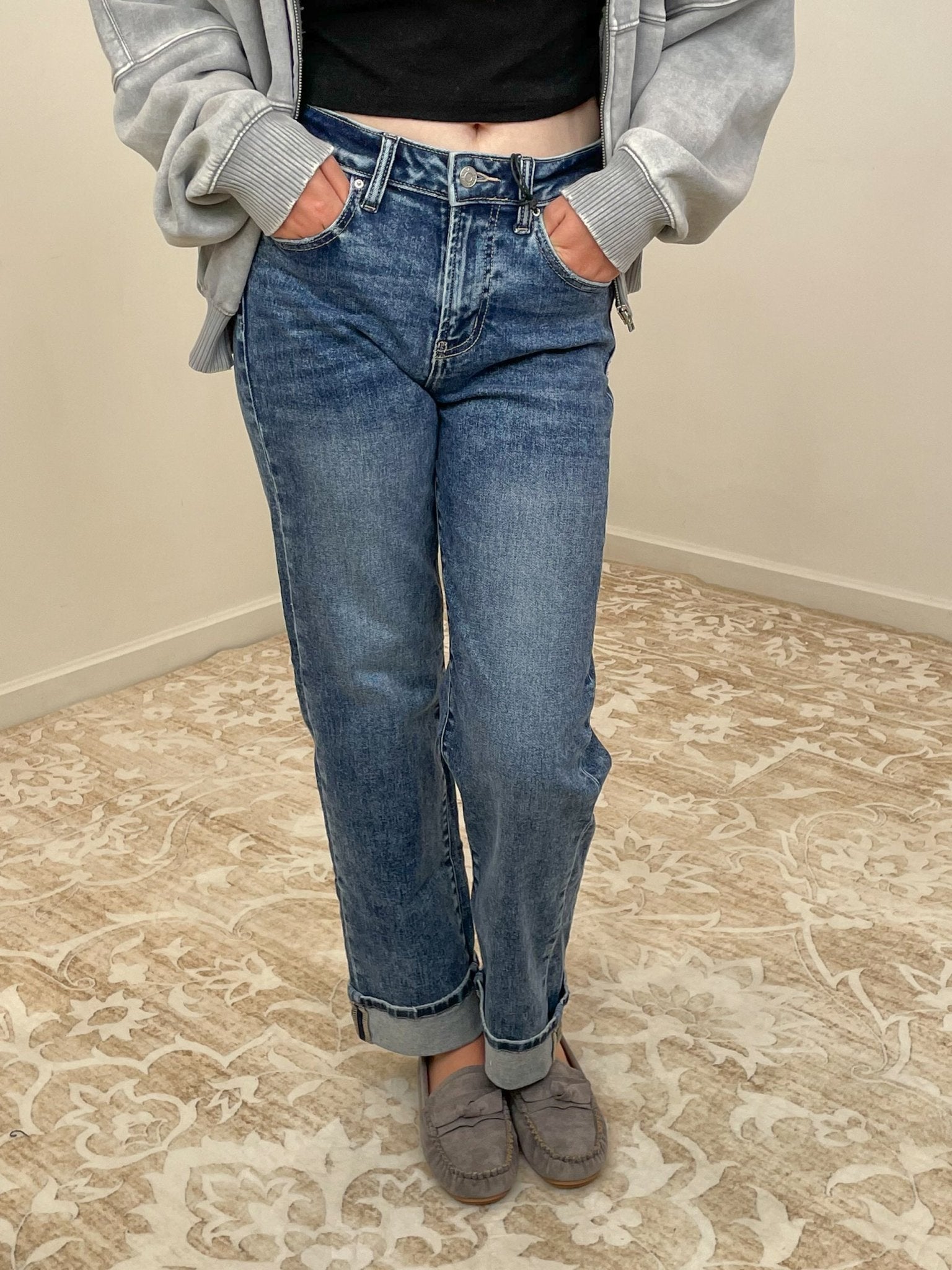 Downtown Cuff High Rise Straight Jeans - Lavender Hills BeautyZenanaDTP - 9592DD - 25