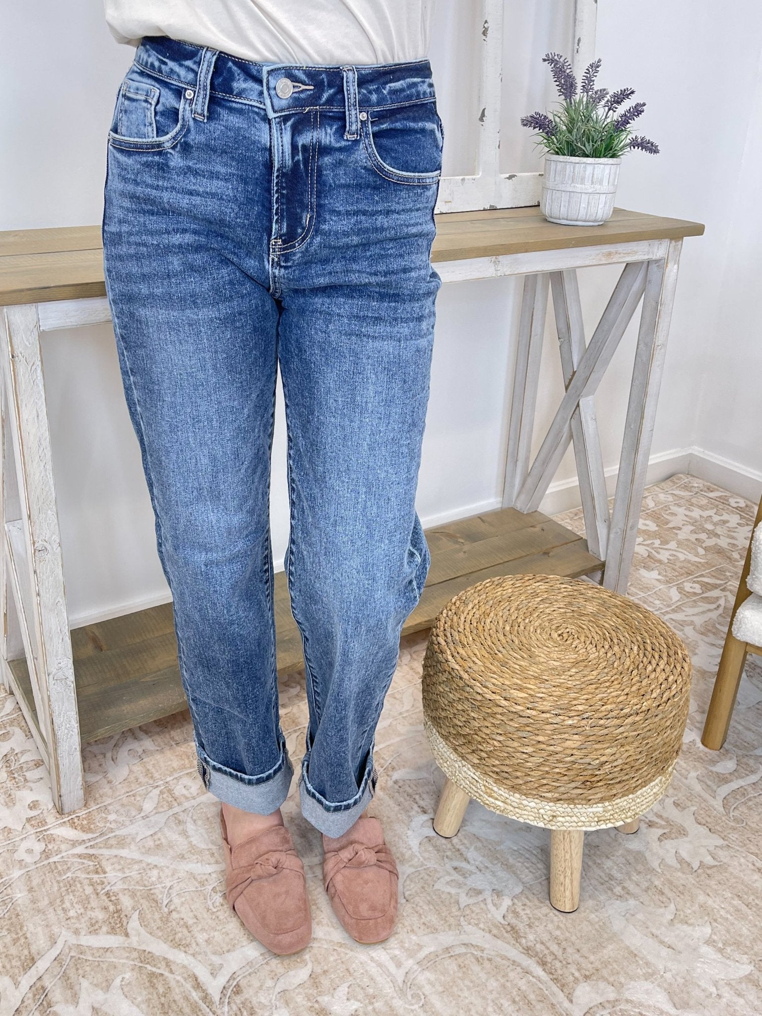 Downtown Cuff High Rise Straight Jeans - Lavender Hills BeautyZenanaDTP-9592DD-25