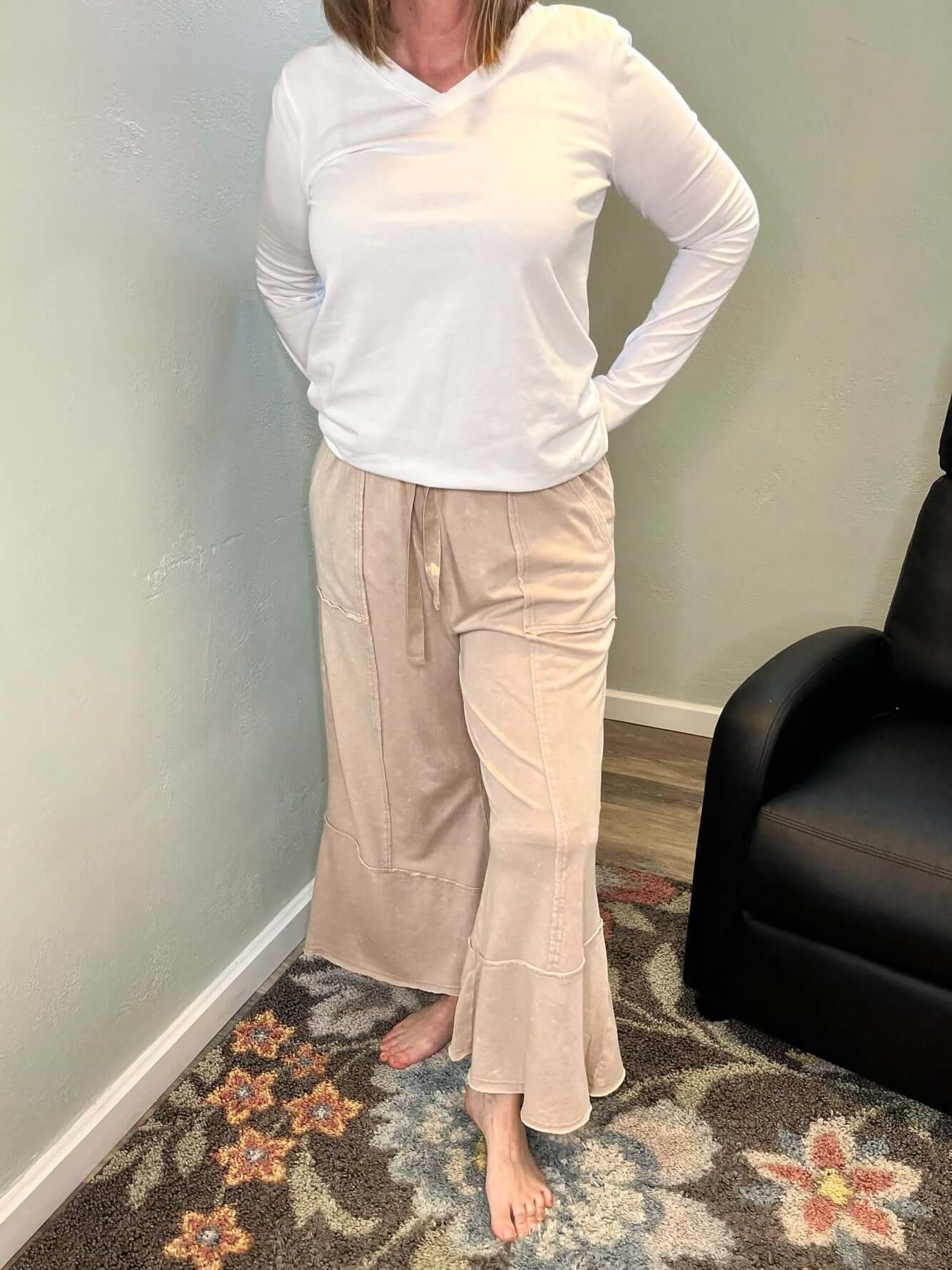 Easy Days Cropped Mineral Wash Wide Leg Flared Lounge Pants - Lavender Hills BeautyZenanaTPW - 5253Y - ASHMOC - S
