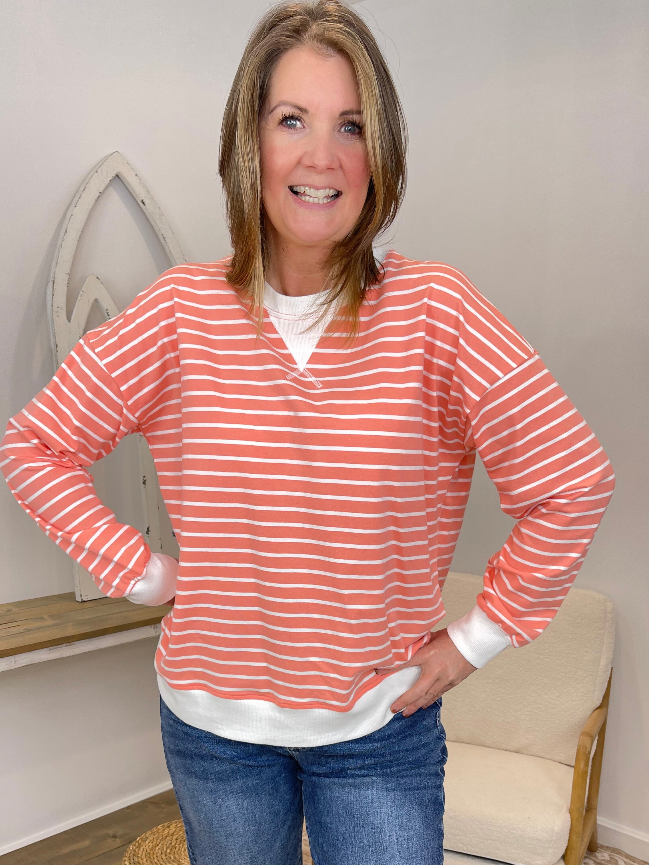 Effortless Striped Pullover Sweatshirt