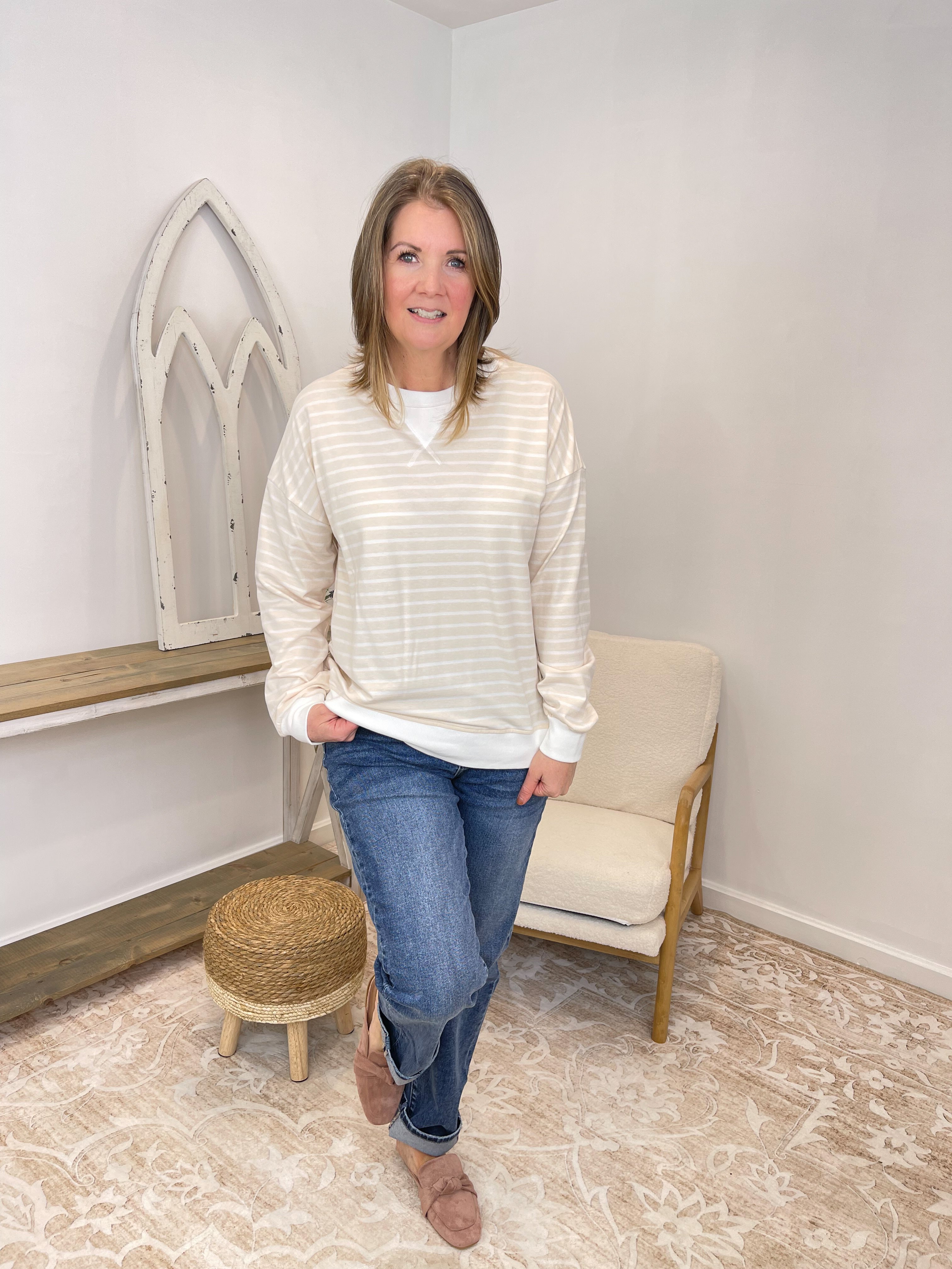 Effortless Striped Pullover Sweatshirt