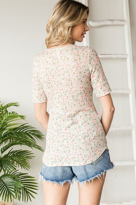 Floral Meadow Short Sleeve Top Shirt - Lavender Hills Beauty7th RayT4646M - S