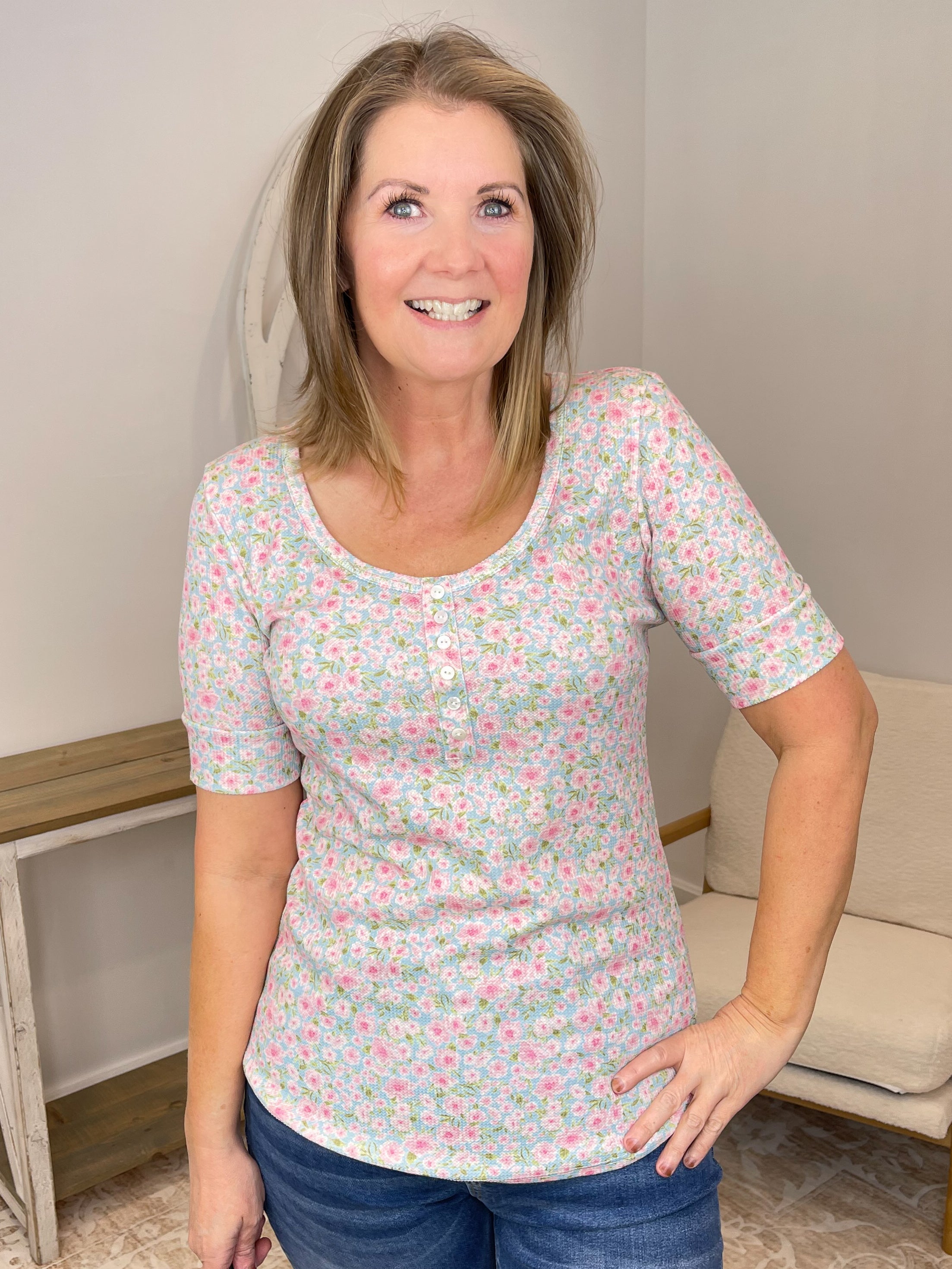 Floral Meadow Short Sleeve Top Shirt