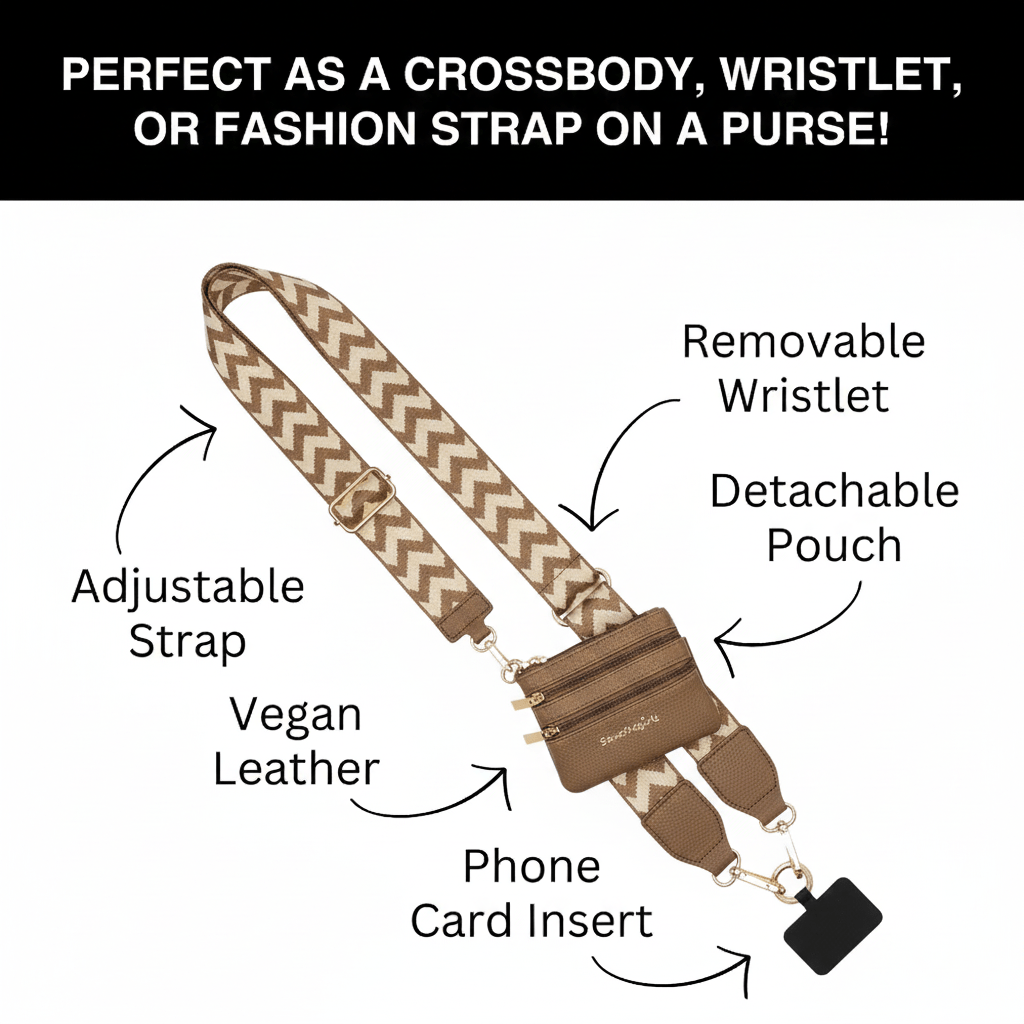 Clip & Go Strap with Zippered Classic Pouch - Brown/Cream Chevron - Lavender Hills BeautySave The GirlsCG-1048BC