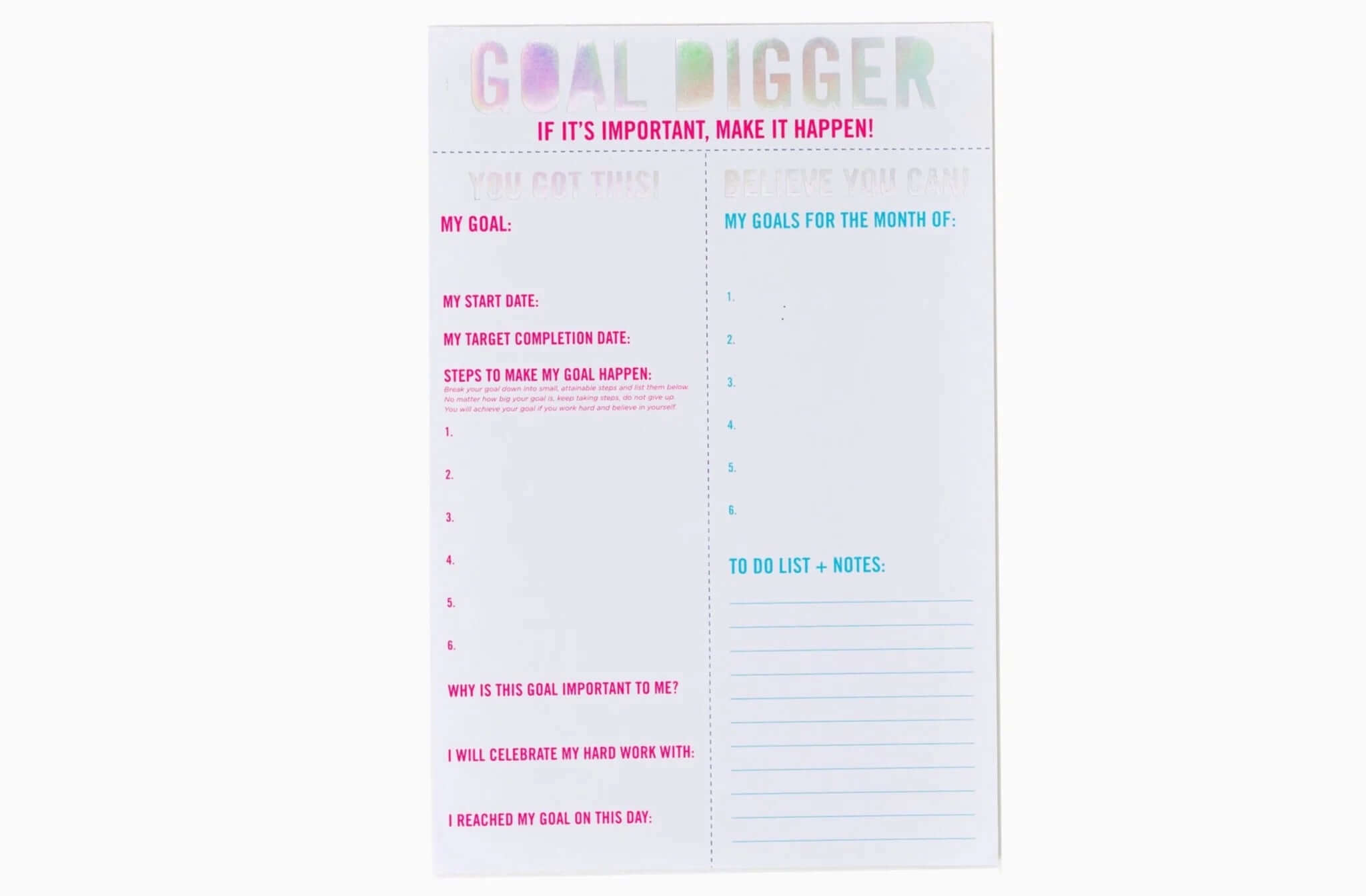 Goal Digger Goal Setting Notepad - Lavender Hills BeautyTaylor Elliott DesignsNP-11
